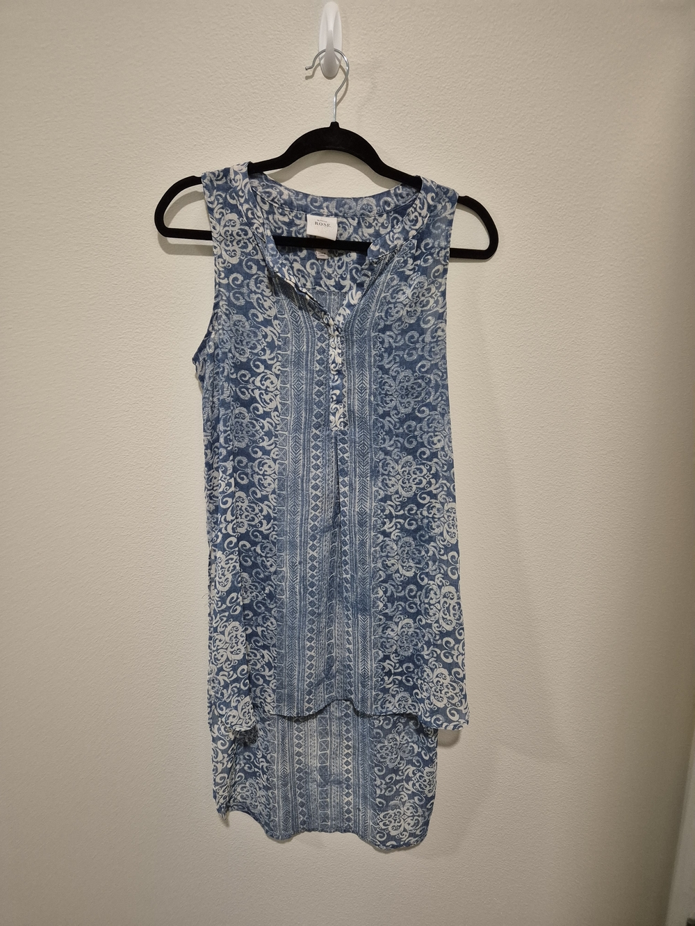 Knox Rose Blue White Paisley Sleeveless Sheer High-Low Tunic Size S